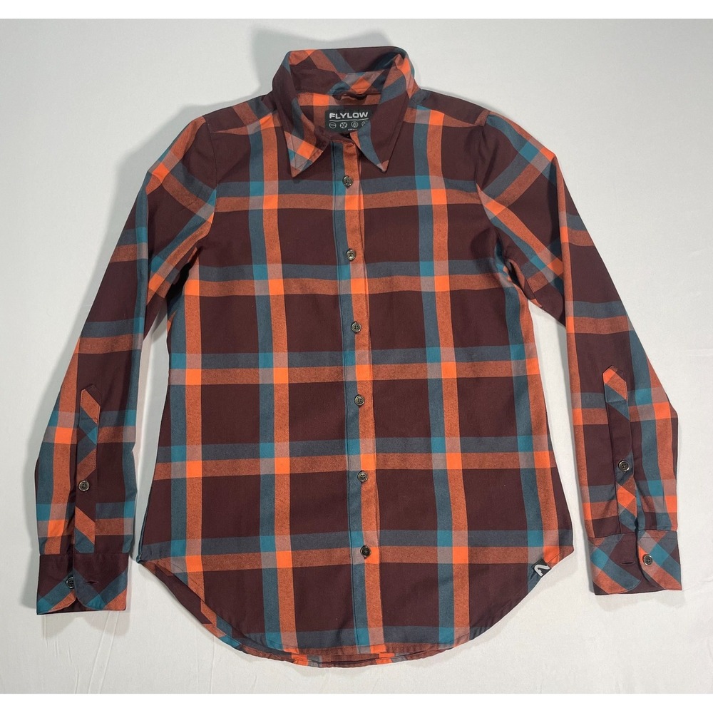 Flylow‎ Women's S Athletic Flannel Long Sleeve Shirt Button Up Pink Purple Blue